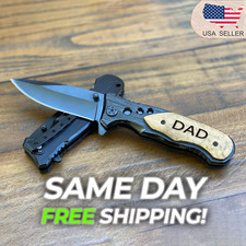 Pocket Hunting Knife Tactical Folding Personalized Gift for Men Wood Handle picture