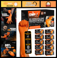 Heavy Duty 8Mil Orange Nitrile Gloves - 3D Raised Diamond Texture, Latex Free, X picture