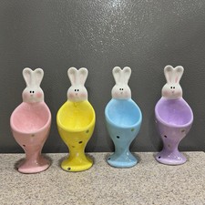 4 Vtg Studio 33 Standing Easter Bunny Egg Holders Ceramic 5.5” Pastels in EUC picture