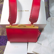 Reike Nen Leather, Red Kiss, Mini W/Detacheable Strap Clutch Gold Tone Accents picture