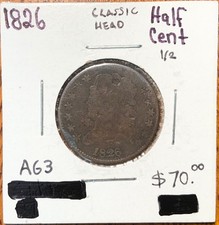 1826 United States Classic Head Half Cent 1/2 picture