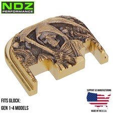NDZ Brass 3D Engraved Grim Reaper Back Plate Fits Glock Gen 1-4 17 19 22 23 26 picture