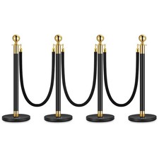 GRAVEE 2/3/4/5PCS Crowd Control Stanchion Posts with Velvet Rope, Gold Top picture