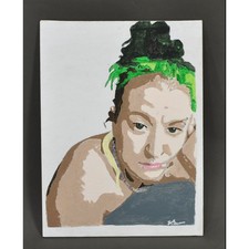 Original Contemporary Portrait Painting Green Hair Pierced Woman Signed Art picture