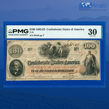 1862-3 $100 Confederate States Of America, CSA T-41, PMG VF 30 #20449 picture