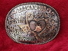 TEXAS PITMASTER CHAMPION TROPHY BAR-B-Q BELT BUCKLE☆BROWNWOOD COOKOFF☆RARE-X45 picture