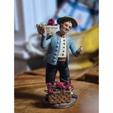 Vintage Hand Painted Terracotta Grape Harvester Figurine, Signed Base picture