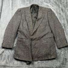Gino Cappeli Collection Mens 100% Silk Double Breasted Blazer Jacket Grey Black picture