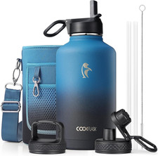 Half Gallon Water Bottle Insulated with Straw & 3 Lids,  64 Oz Water Jug Large M picture