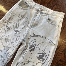 Romwe Jeans Women's Medium 6 Blue Anime Print Denim picture