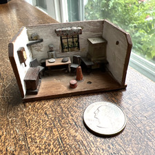 RARE -Antique 1900 German Miniature Wooden Nuremberg Kitchen With Man; Charming picture