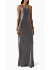 NWT Shona Joy La Lune One Shoulder Metallic Sheath Maxi Dress Silver 0 picture