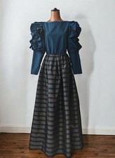 Vintage 70s Women Dress Evening Cocktail Party Taffeta Stipes Ruffles Quirky XS picture