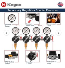 New, Kegco Commercial Grade Four Product Secondary Regulator Sku# KC YH-76S-4 picture