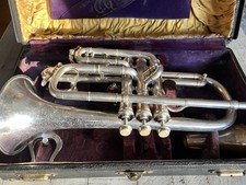 Antique C.G. Conn Queror Silver Cornet c.1903 Serial 79050 Engraved Bell w/ Case picture