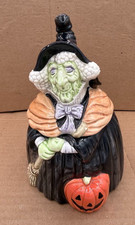Vintage Fitz and Floyd Scary Witch Cookie Jar 1988 Halloween Decor Candy Pot picture