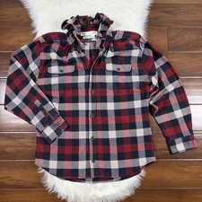 KMJ Size Large Plaid Ruffle Collar Button Down Quarantina Boyfriend Shirt picture