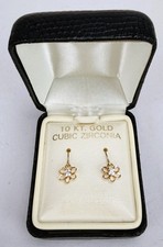 10K Rose Gold 3mm Cubic Zirconia Flower Dangle Wire Earrings 0.5g NIB USA picture