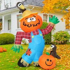 6 FT Thanksgiving Inflatable Decorations Crow Fall Harvest Pumpkin Scarecrow wit picture