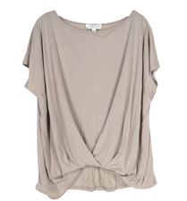 NWT SHE + SKY Taupe TWISTED DRAPED HEM Relaxed Fit KIERSTEN BLOUSE/TOP Sz S picture