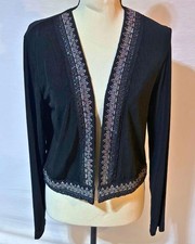 Chicos Travelers Black Beaded V Neck Cardigan Size 0 Sequin Trim Knit Top picture