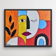 ARivers Cubism Modern Art Abstract Lady Portrait Painting 14x11 Canvas Original picture