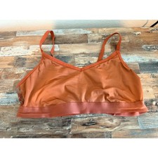 OFFLINE by Aerie Real Me Mesh Back Sports Bra Rust Orange Leopard Print Large picture