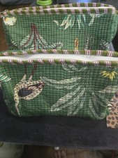 Indian Quilted Green Forest Animals Toiletry Makeup Bags Large Medium Retail $56 picture