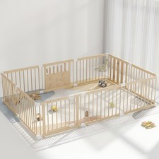 Wooden Baby Playpen with Child Safety Lock, 94x64 Inch Large Playpen for Babi... picture