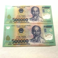 1 MILLION VIETNAM DONG (2 x 500,000 VND) 1,000,000 VIETNAMESE Authentic Currency picture