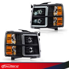 Black Housing Clear/Amber LED DRL Headlights Lamps Fit For Silverado 2007-2014 picture