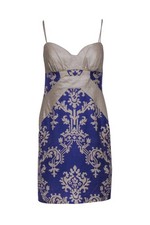 Nicole Miller - Metallic Periwinkle & Tan Bodycon Dress Sz 6 picture