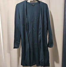 Womens 2X Plus Talbots Cardigan Sweater, Green Solid Rib Knit Open Front picture