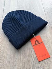 ANDERSEN-ANDERSEN Long Beanie Navy 100% Merino Wool Hat Made in Italy picture