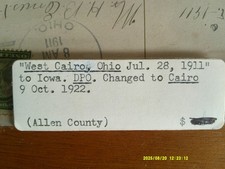 POSTCARD--POSTMARKED JUL 28, 1911, WEST CAIRO, OHIO--IT CHANGED TO CAIRO 1922 picture