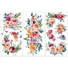 3pc Vintage Watercolor Flower Rub-On Transfers 6x12 in Furniture Craft Decals picture