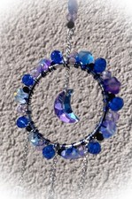 Blue Purple Clear Silver Beaded Crescent Moon Crystal Hanging Suncatcher picture