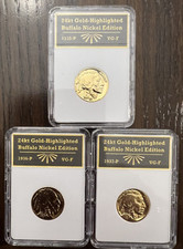 1935, 1936 and 1937-P | Buffalo Nickel | 24K Gold Plated | Collector Special picture