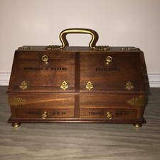 1896 French Jewelry Box  Wood Handmade France Handsome Authentic Antique Rare picture