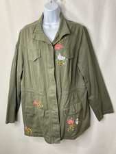 Ruff Hewn Womens Jacket Size 1X Military Inspired Embroidered Boho Floral Baddie picture