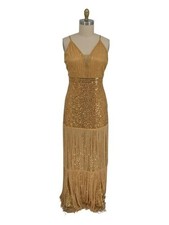 11460 NEW Babeyond Sequin Fringed Maxi Dress Gold size XLarge party evening glam picture