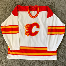 CCM Calgary Flames NHL Hockey Jersey White/Red/Yellow Men's Size XL picture
