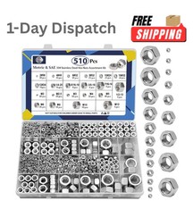 ZQZ 510 Pcs SAE & Metric Stainless Steel Hex Nut Assortment Kit Hardware Set picture