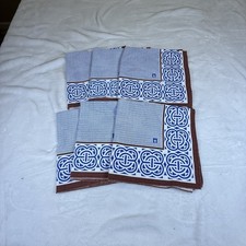 Vintage Anne Klein Cotton Scarf Handkerchief Lot Lion Logo Blue Brown Geometric picture