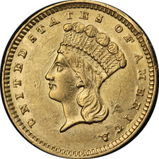 1857-P Type 3 Indian Princess Gold $1 Nice AU Nice Eye Appeal Nice Strike picture
