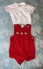 Vintage Baby Togs 18 Months Red Velour Romper Shirt Set Rocking Horse picture