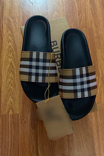 Burberry Men's Check Logo Slide Sandals Rubber Slip-On Black/Beige Size 8 picture