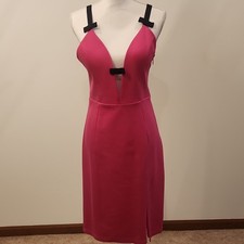 bebe Pink/Black Bodycon Dress Women's L Sleeveless V-Neck Backless Bow Midi picture