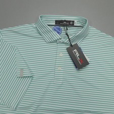 RLX Ralph Lauren Men's Green & White Striped Performance Golf Polo Shirt NWT $98 picture