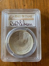 2014 P Baseball Hall of Fame Silver Dollar Bob Gibson Signed PCGS MS69  picture